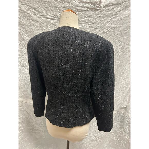 Ann Taylor Black Reflective Textured Blazer Jacket Hidden ButtonUp Size 10 - Picture 4 of 7